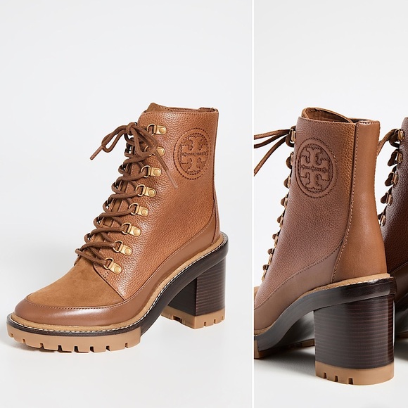 Tory Burch 95 mm Miller Lug Sole Booties boots lace up zipper chunky combat boot - Picture 1 of 16